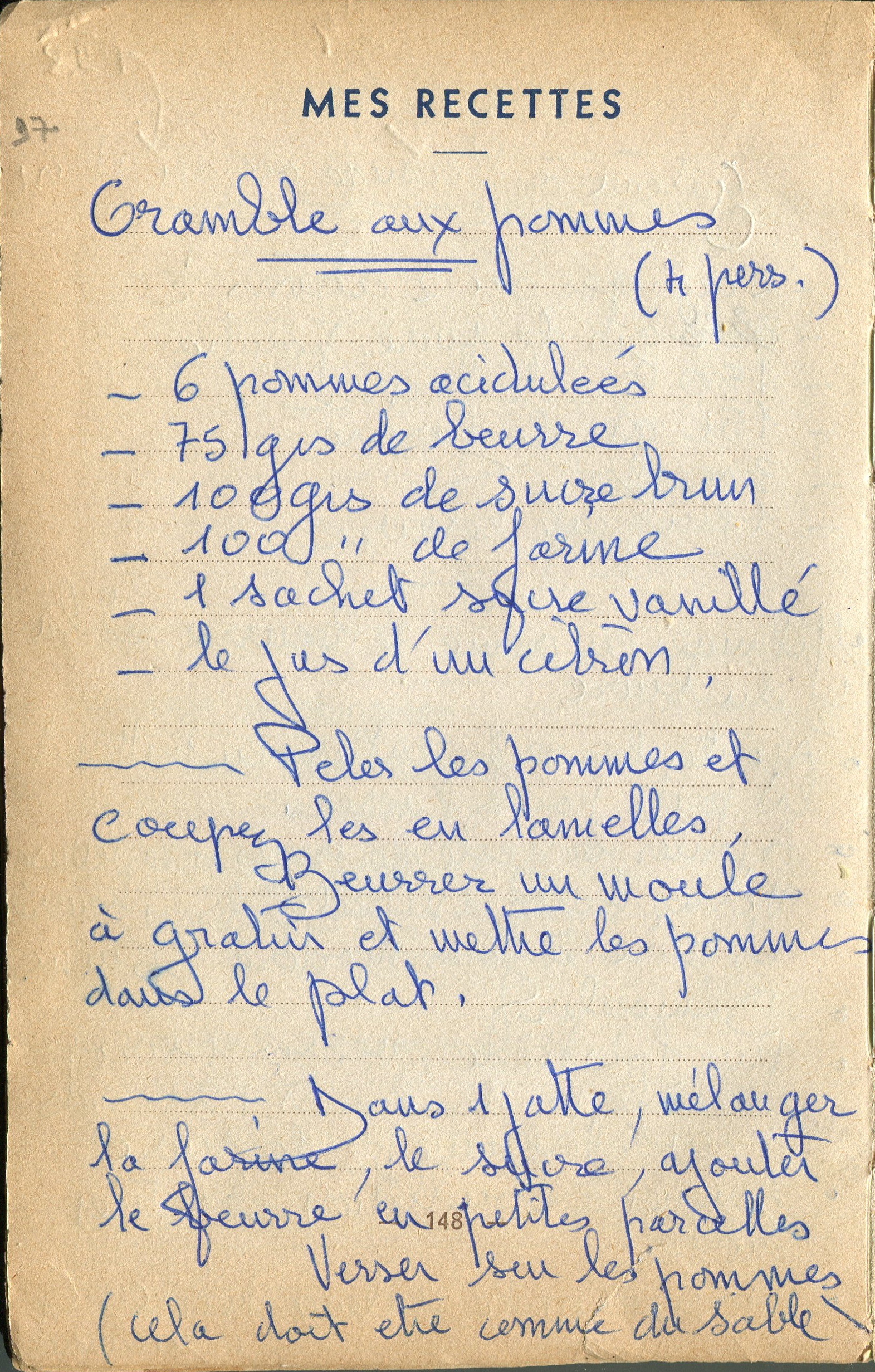 Manuscrit de Crumble aux pommes