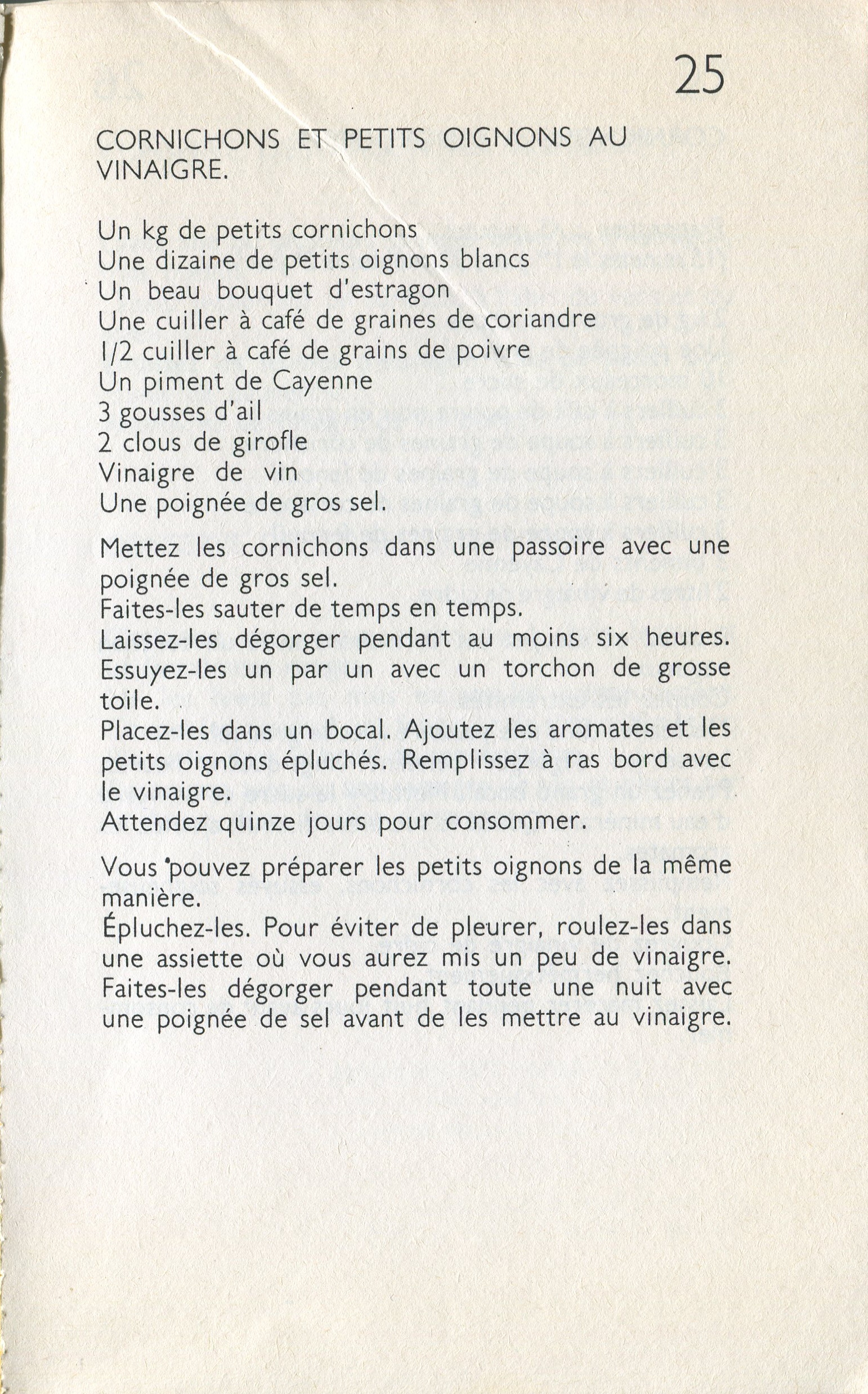 Manuscrit de Cornichons Et Petits Oignons Au Vinaigre
