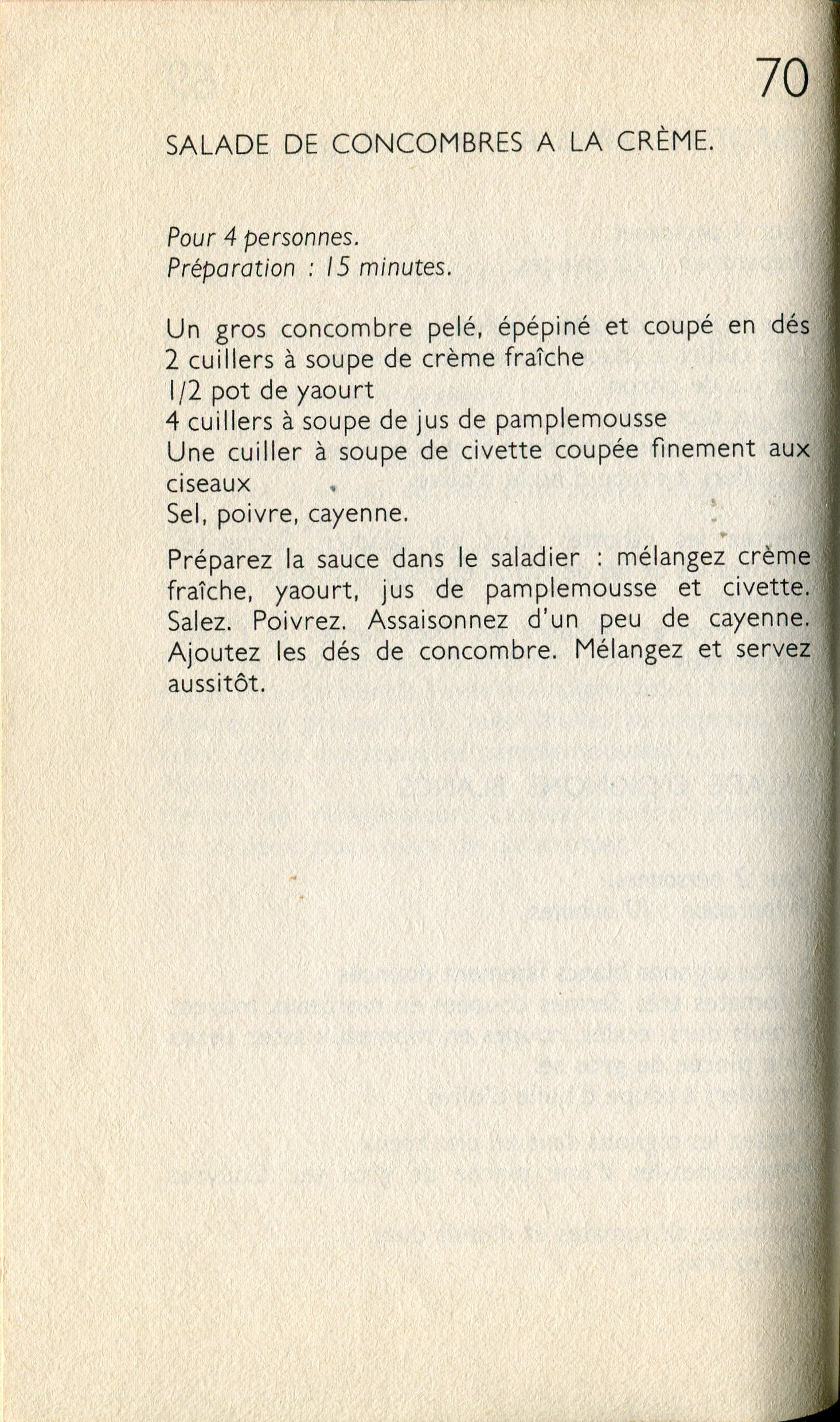 Manuscrit de Salade De Concombres À La Crème