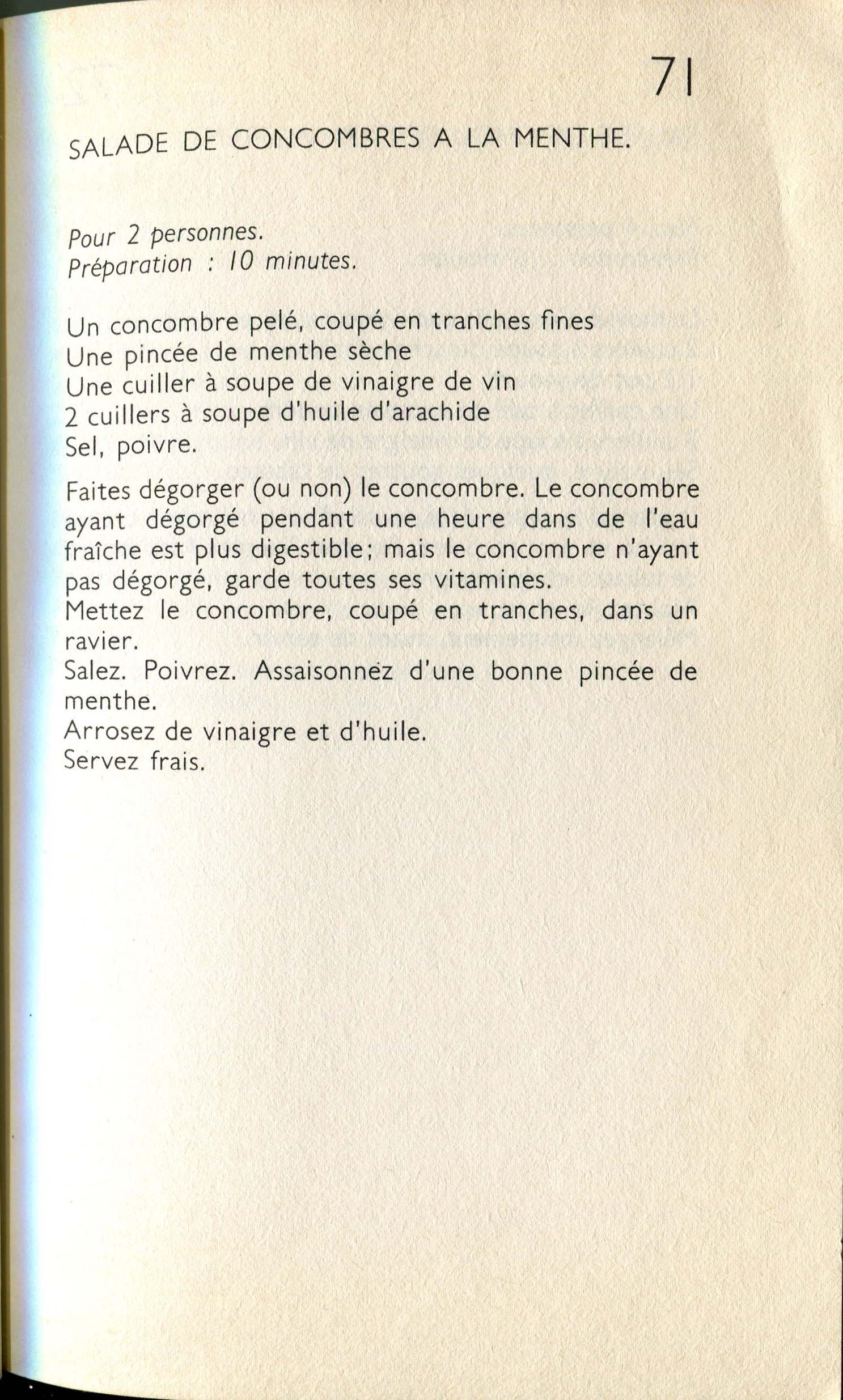 Manuscrit de Salade De Concombres À La Menthe
