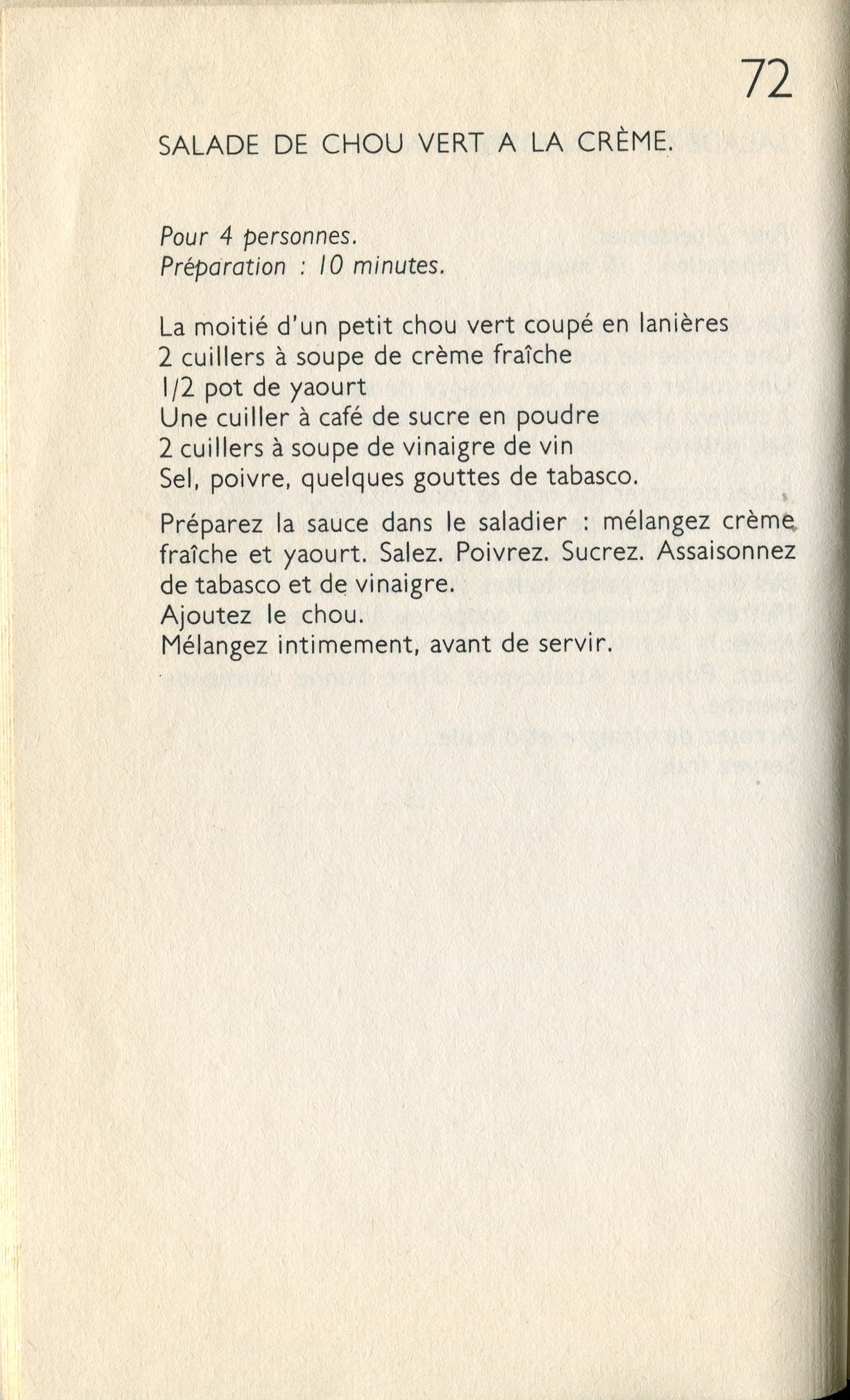 Manuscrit de Salade De Chou Vert À La Crème