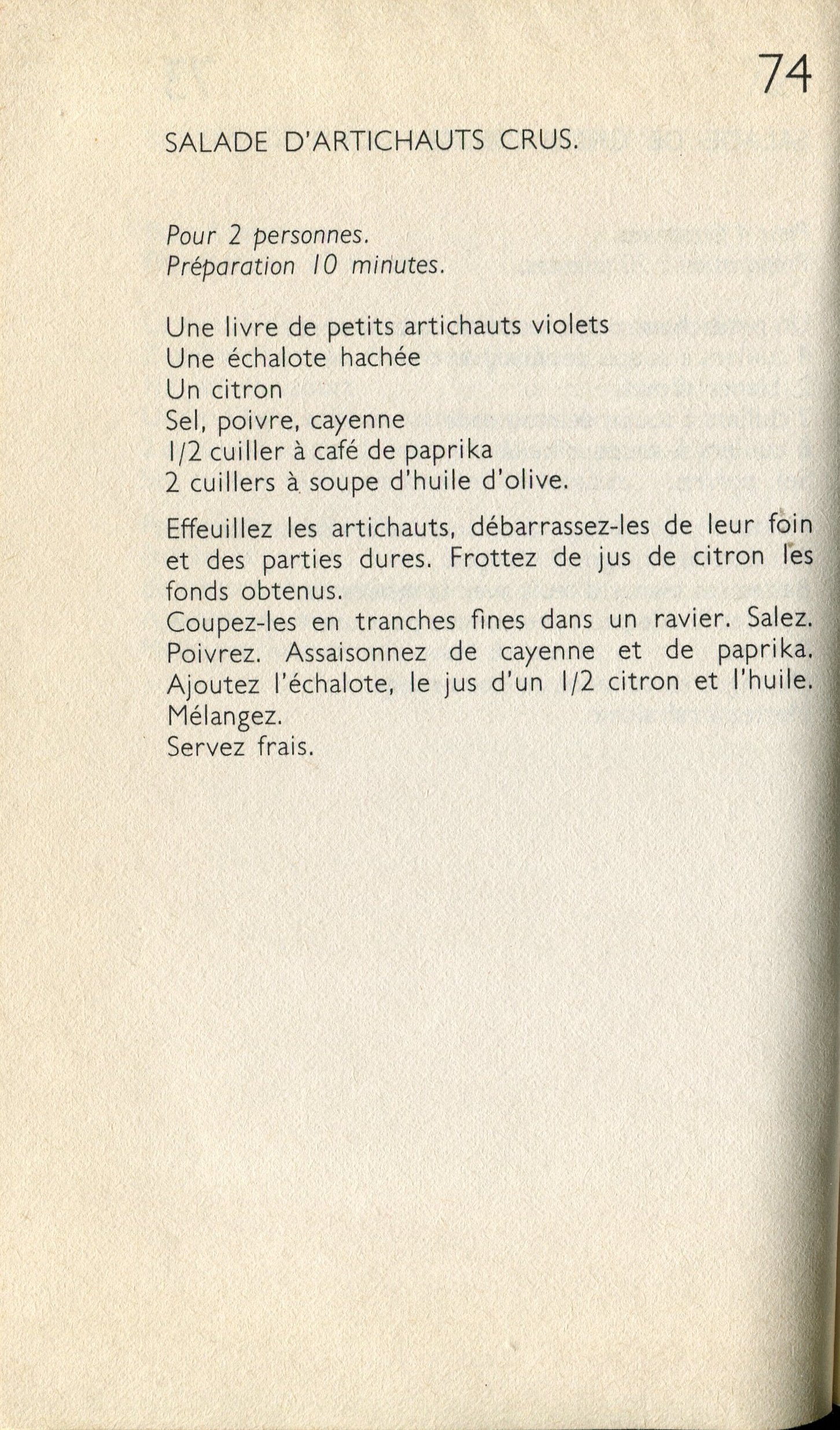 Manuscrit de Salade D'Artichauts Crus
