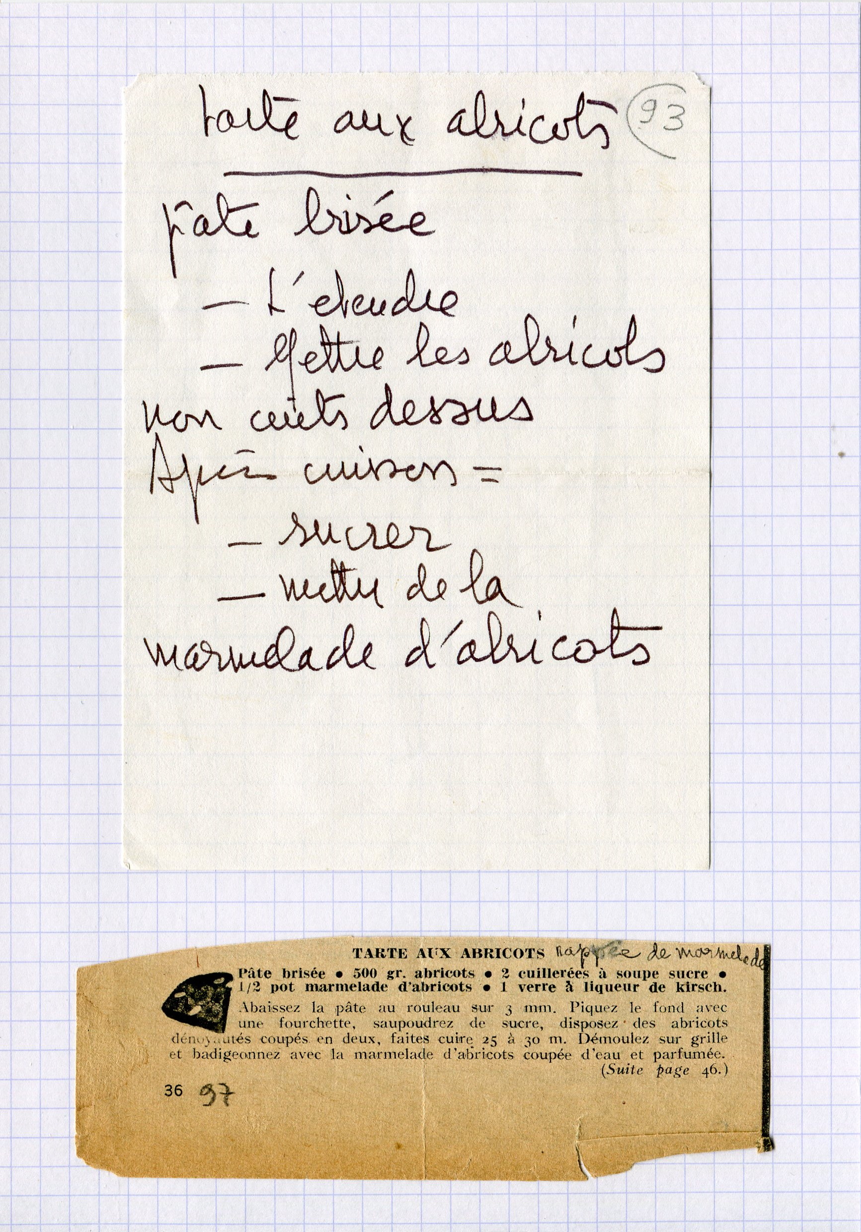 Manuscrit de tarte aux abricots