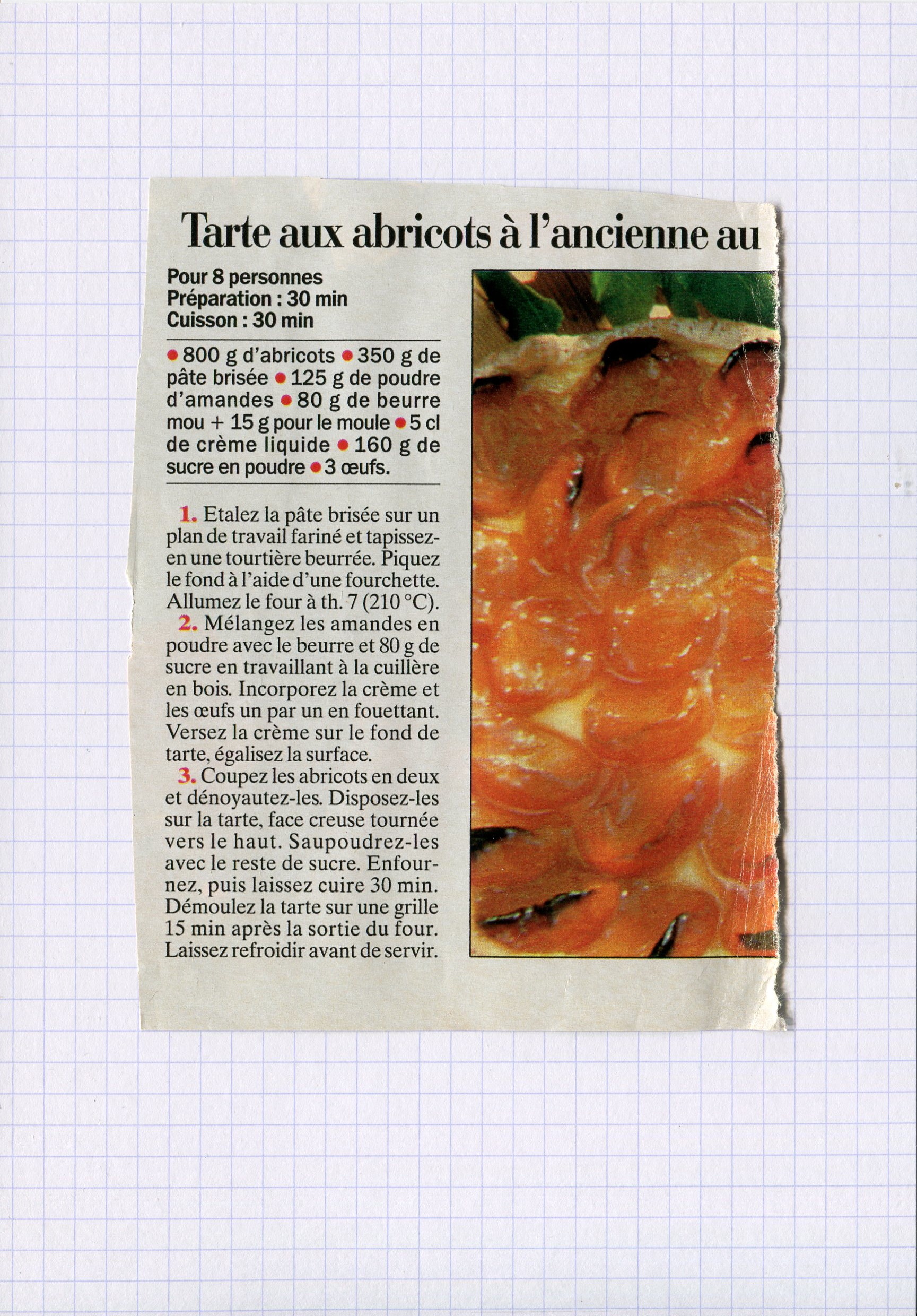 Manuscrit de Tarte Aux Abricots À L'Ancienne Au ...