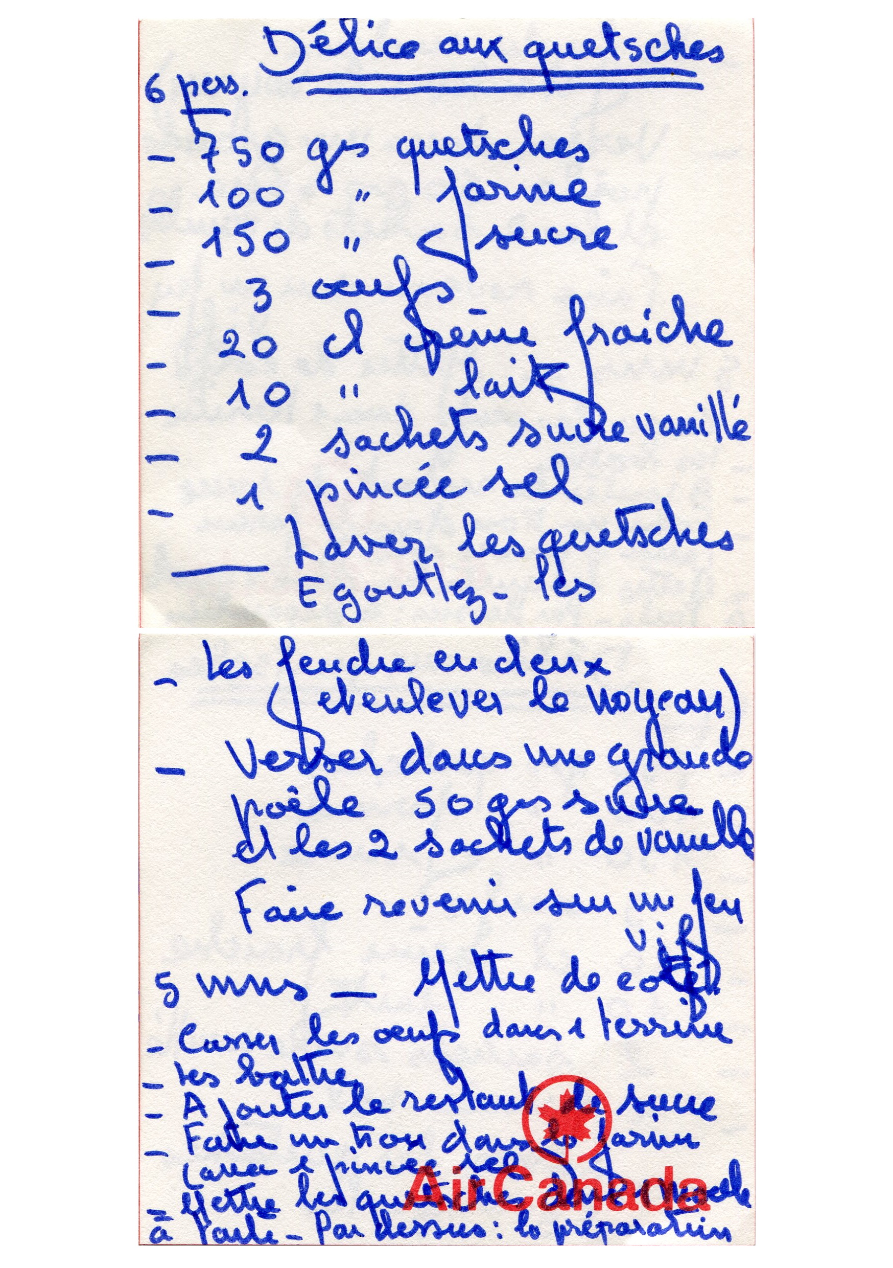Manuscrit de Délice Aux Quetsches