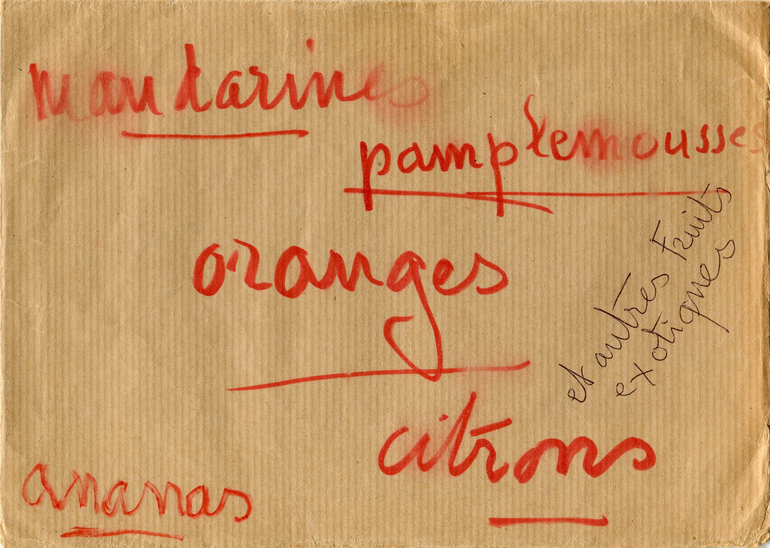 Manuscrit de Document: Enveloppe De Moumy Mandarines Pamplemousses Oranges Citrons Ananas