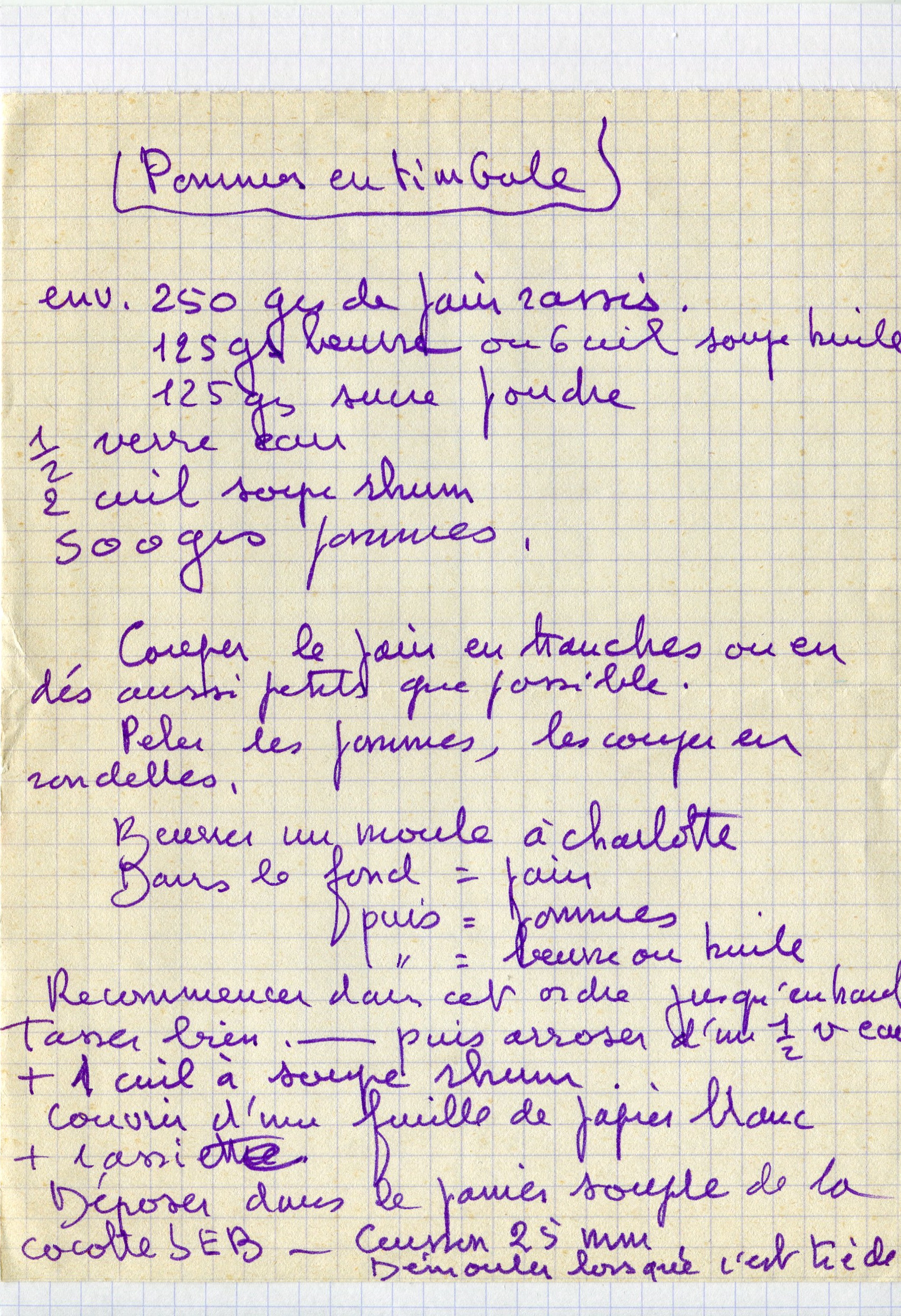 Manuscrit de Pommes En Timbale