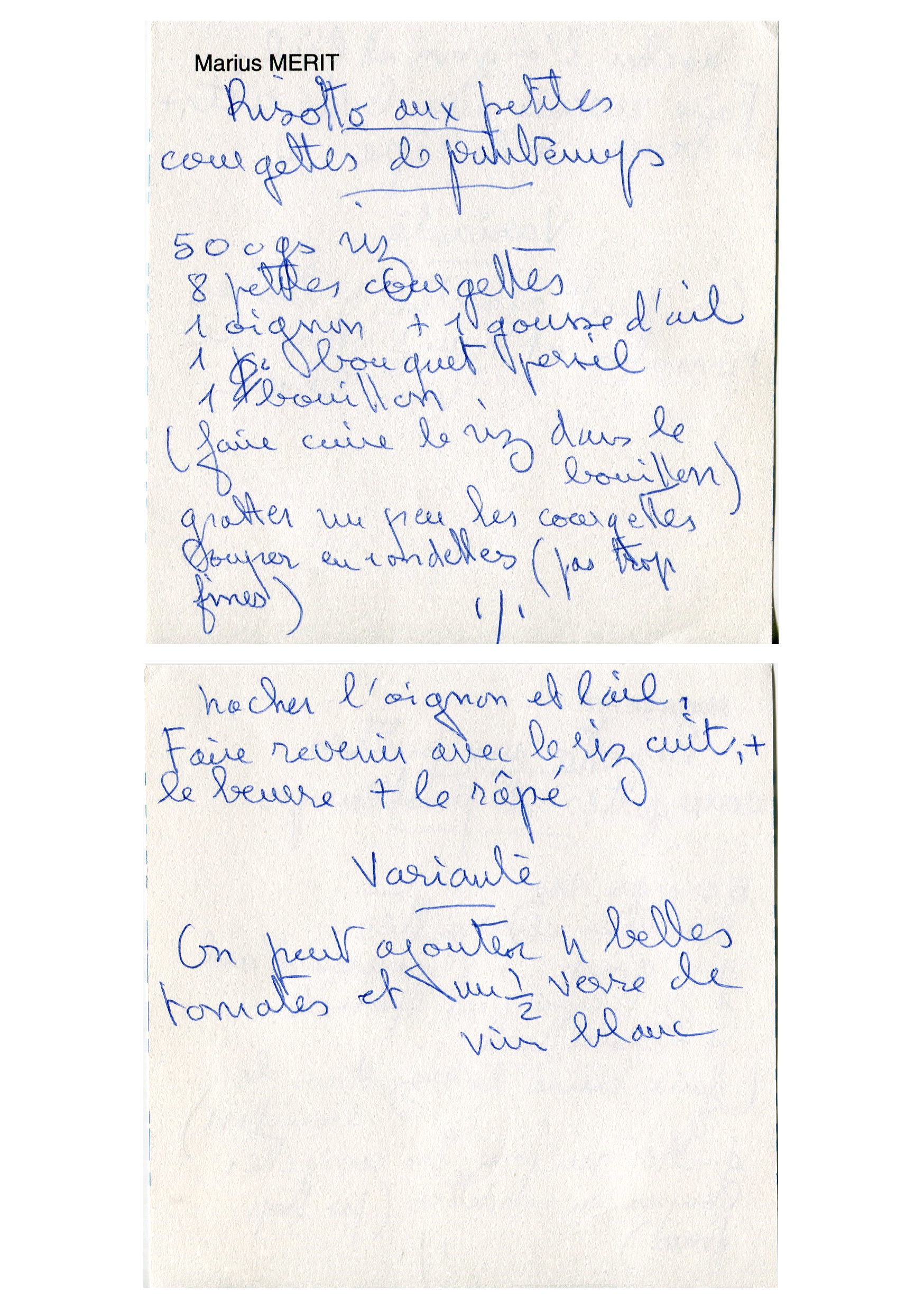 Manuscrit de Risotto aux petites courgettes de printemps