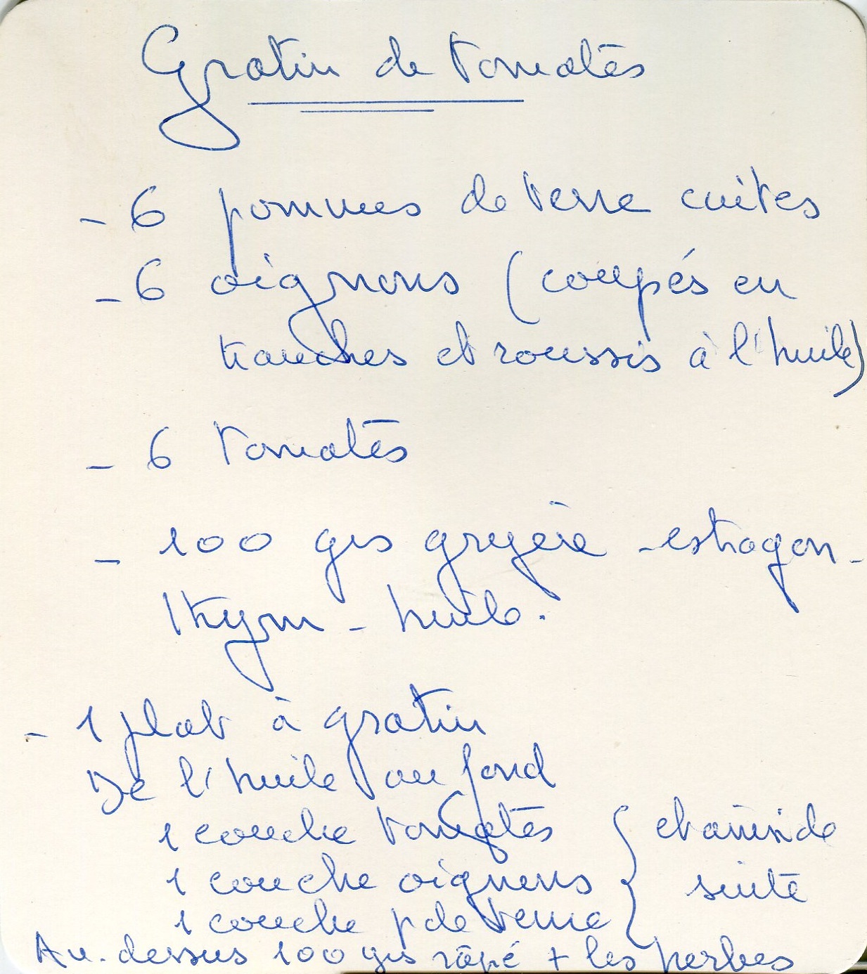 Manuscrit de Gratin De Tomates