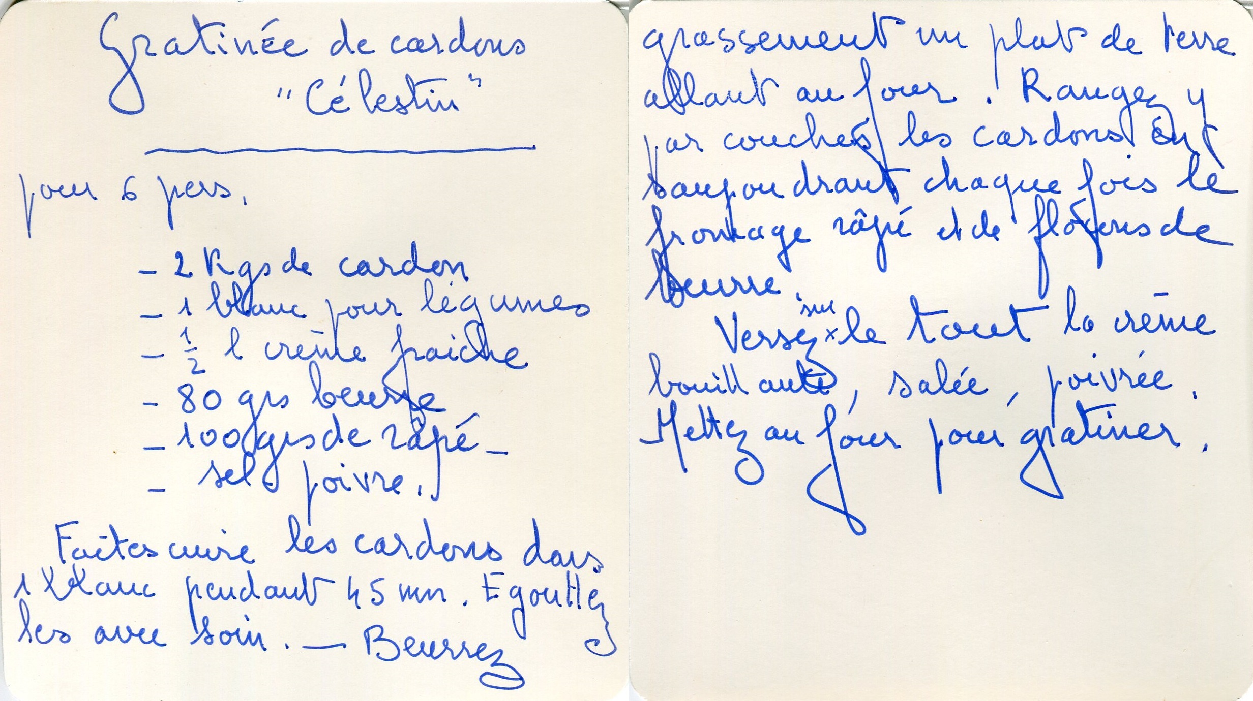 Manuscrit de Gratinée De Cardons "Célestin"