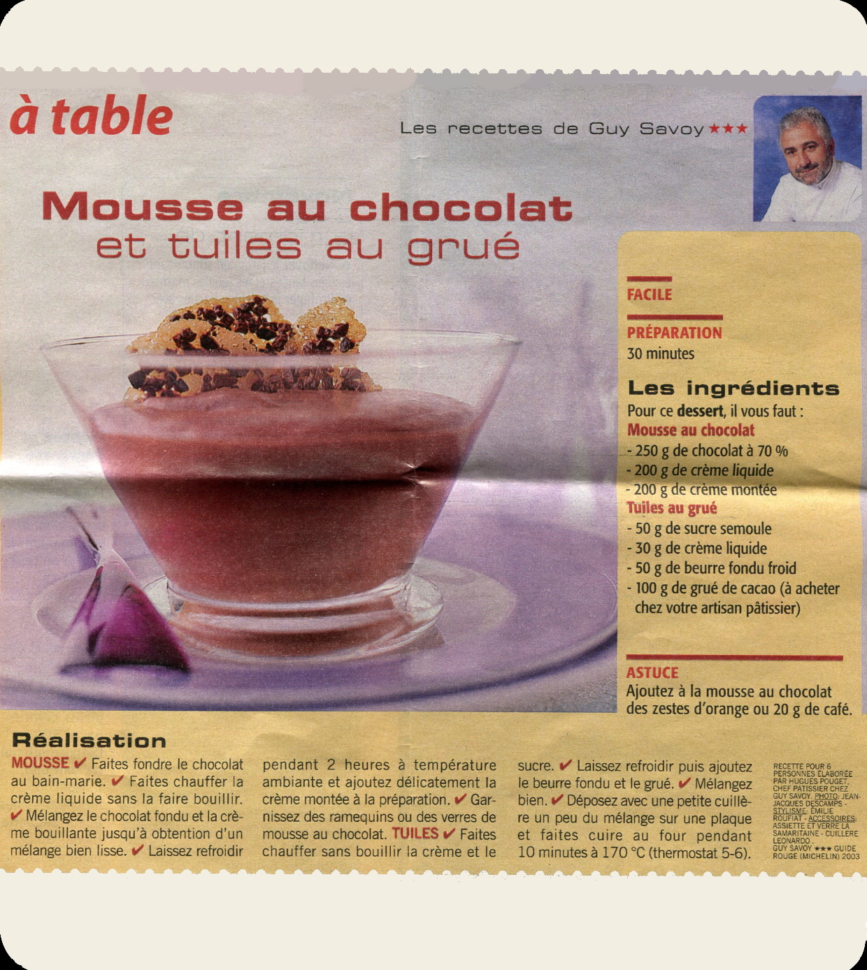Manuscrit de Mousse Au Chocolat Et Tuiles Au Grué