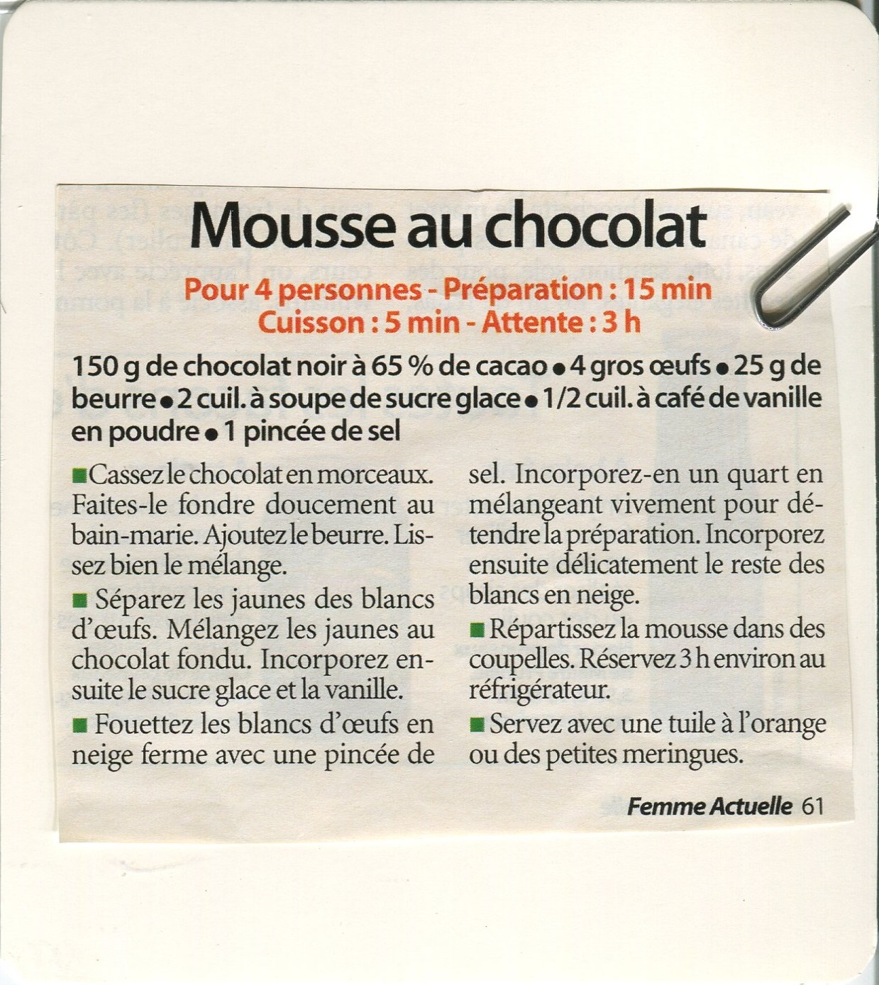 Manuscrit de Mousse Au Chocolat