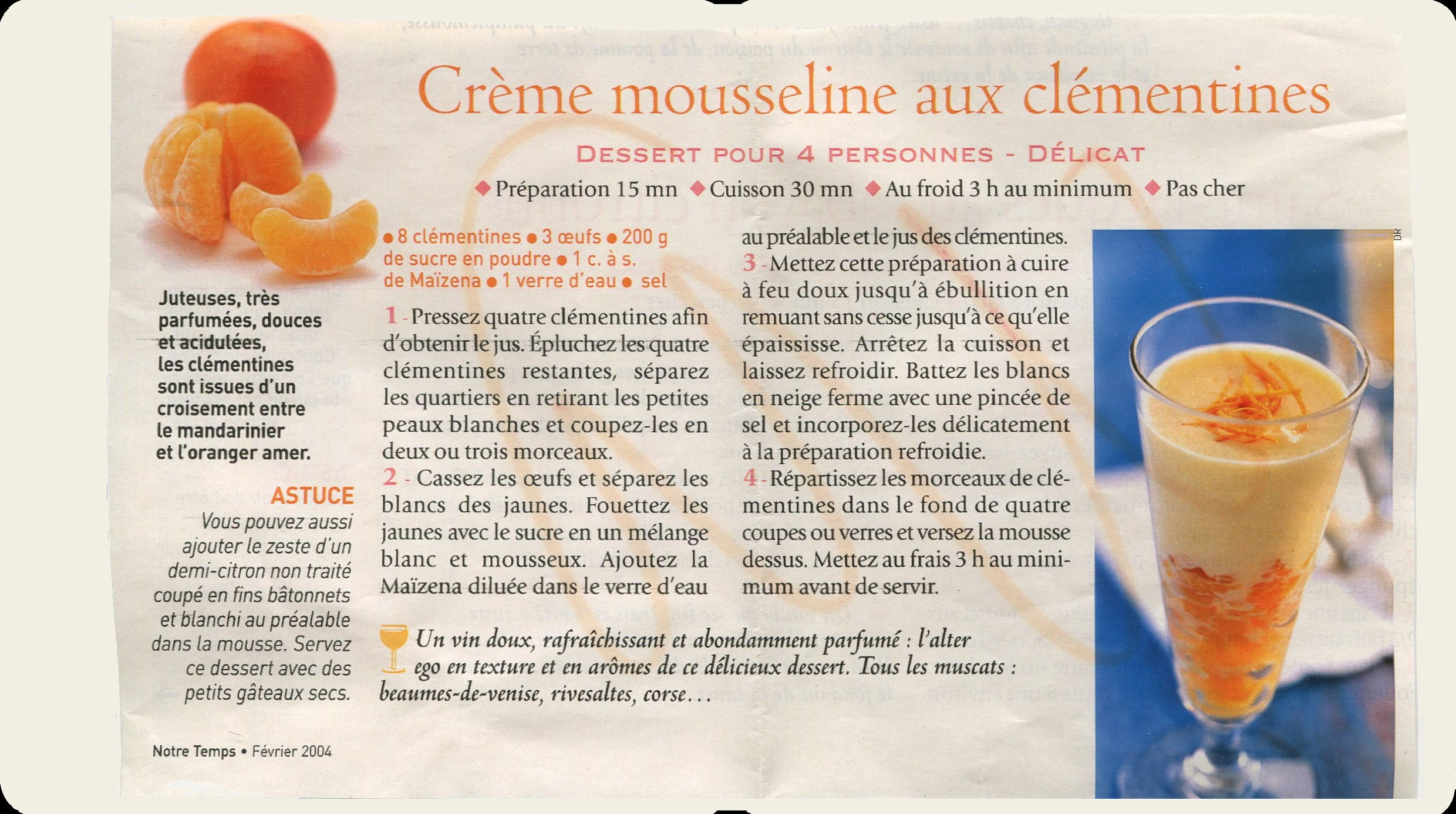 Manuscrit de Crème Mousseline Aux Clémentines