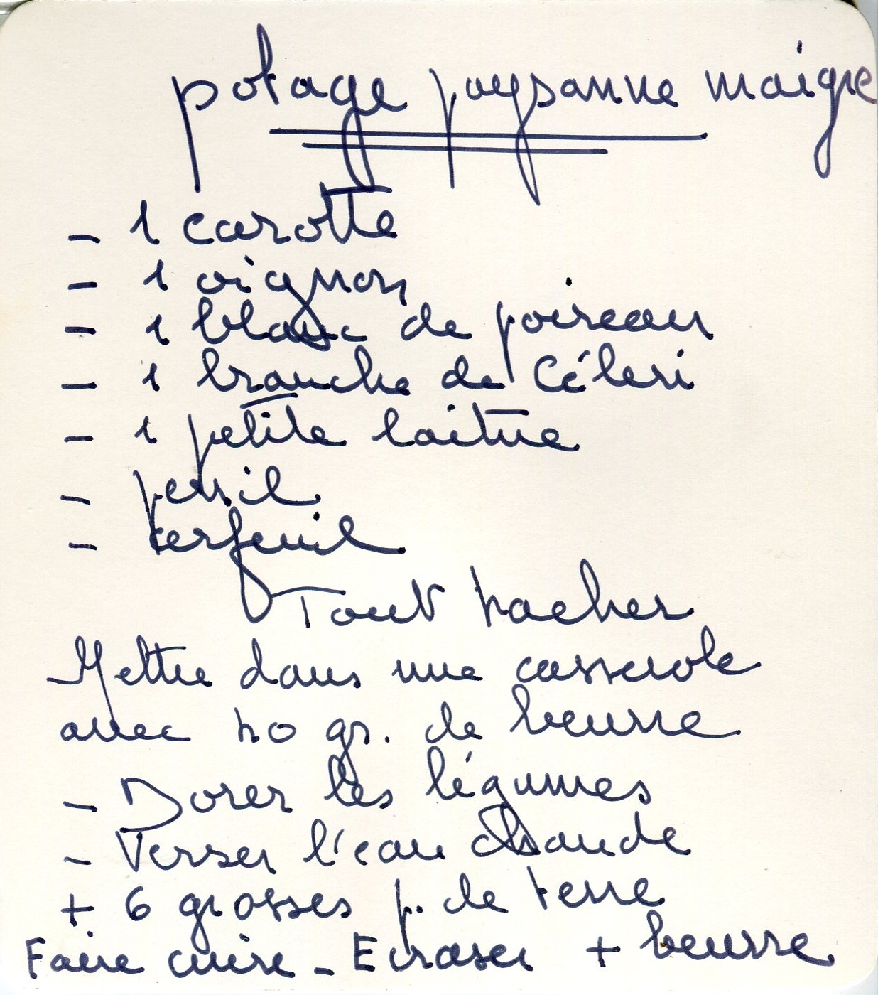 Manuscrit de Potage Paysan Maigre